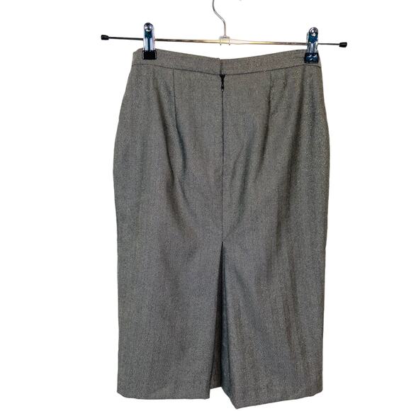 French Connection Skirt Metallic Gold Herringbone Pencil Secretary Chic Size 2 - Picture 2 of 11